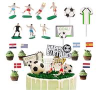28 Pcs Adorno de Tarta de Futbol Set, Decoración de Pastel de Futbol de Cumpleaños, Happy Birthday Cake Topper con Temática de Futbol 2 Pulseras para Niños Fiestas de Equipo