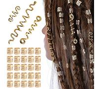 28 Pcs Bobina Joyería El Cabello Anillos Ajustables Trenzas De Metal Accesorio De Pelo Dreadlocks Para Hombres y Mujeres (Oro)