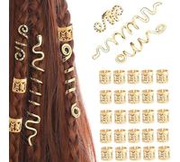 28 Pcs Bobina Joyería El Cabello Anillos,Anillos para Trenzas,Ajustables Cabello Trenzas De Metal Accesorio,Trenzas Dreadlocks Accesorios Para Hombres y Mujeres(Oro)