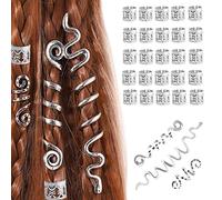28 Pcs Bobina Joyería El Cabello Anillos,Anillos para Trenzas,Ajustables Cabello Trenzas De Metal Accesorio,Trenzas Dreadlocks Accesorios Para Hombres y Mujeres(Plata)