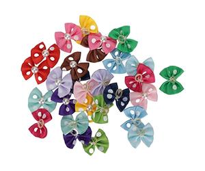 28 Pcs Dog Bowknots Cute Pet Headdress with Rubber Bands, Pet Grooming Bowknots for Small Dogs Cats Horses Dolls, Assorted Colors and Styles Polyester Hair Bows for Daily Wear and