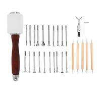 28 Pcs Leather Craft Tools Set, Manual DIY Leather Working Tools with Carving Hammer Stamping Tools and Revolving Knife for Beginners to Advanced Artisans, Complete Kit with Zinc A