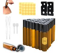 28 Piezas Botellas de Cristal áMbar Set, 10 ml Roll On Aceites Esenciales de Vacía con Muelles-Pipetas, Cuentagotas, Pegatinas, Abridores de Botellas, Roll On para Aceites Esenciales, fragancias