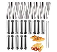 28 Piezas Cannoli Molde Tubos, Juego de Moldes de Cuerno de Crema Moldes de Acero Inoxidable de Cannoli Molde para Hornear Pan Molde del Cuerno para Panqueques, Crema, Molde de Croissant DIY