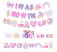 28 piezas de decoración de cumpleaños 6 y 7: "Era 6, ahora soy 7", regalos para fiestas, dulces, accesorios fotográficos para niñas y niños, artículos para mesas de postres