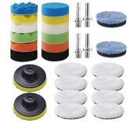 28 piezas Kit de esponja pulir coche 80mm, Esponjas y Almohadillas de Lana para Pulido con Adaptador M10 para Taladro, Kit Pulimento Coche para Pulir, Lijar, Encerar, Abrillantar Faros y Superficies