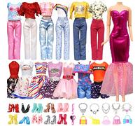 28 Piezas Ropa Compatibles con Barbie 11.5 Pulgadas Muñeca, 3 Vestidos de Moda 3 Prendas Informales (Tops y Pantalones) 10 Pares de Zapatos 12 Accesorios, Adecuado para Navidad