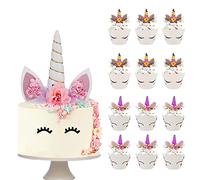 28 Piezas Unicorn Birthday Cake Topper Set,Unicorn Cupcake Topper,Decoracion Tarta Unicornio,Party Supplies Cake Decorations para Niños Niñas Regalo Unicornio Decoraciones de Fiesta de Cumpleaños