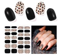 28 tiras de gel semiendurecido para uñas, pegatinas de uñas de gel de calidad de salón de belleza, tiras de esmalte de uñas duraderas para mujeres, niñas, niños (Negro)