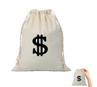 28 x 40 cm Bolsa de moneda con signo de dólar, bolsa de botín de dólares bolsas de gimnasio con cordón accesorio de fiesta para espectáculo en escena caza del tesoro Cosplay, color blanco roto