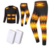 28 Zonas USB Eléctrico Conjunto de Ropa Interior Térmica Calefactables, Conjuntos Térmicos Eléctrico Lavable Camiseta y Pantalón con Ajuste de Temperatura(L)