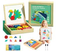 280 PCS Magnetic Tangrams, Creative Magnetic Puzzles for Kids with 540 Brain Game Questions + 8 Scene Cards, Wooden Stem Learning Toys (Standard)