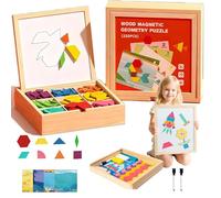 280 PCS Magnetic Tangrams, Creative Magnetic Puzzles for Kids with 540 Brain Game Questions + 8 Scene Cards, Wooden Stem Learning Toys (Upgrade)