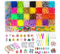 2800+ Gomas Para Hacer Pulseras Juego de Cintas de Loom 40 Rejilla Gomas Elásticas Plásticas Kit 32 Colores para Niños de Anillos y Collares de Bricolaje Goma de Telar con Clips, cuentas y Otros
