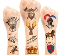 288 tatuajes temporales de caballero medieval, castillo medieval, regalos de fiesta, decoraciones, accesorios para niños, niños, adultos, disfraz de caballero, cosplay, fiesta (24 hojas)