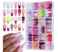 288 uñas artificiales brillantes, cobertura completa, multicolor, uñas adhesivas con estuche de almacenamiento