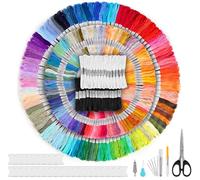 289pcs Kit de hilo bordado con estampado de flores, 200 colores, hilo de punto de cruz para bordado y 30 hilos, color negro y blanco, 8 m/6 hilos, pulseras de ocio creativas, kit bordado de