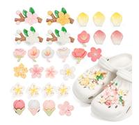 28pcs Colmillos Pinos Mujer Colmillos Colmillos Resina Jibbitz para Crocs, Flor de Melocotón Pinos, Flor Pin's Crocs, Pims Crocs Accesorios Crocs para Mujeres