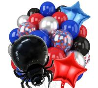 28PCS Rojo Azul Negro Globos Kit, con Globos de Colores, de Confeti, de Helio Estrella, de Araña y Cinta, para Niños Fiesta Temática de Anime/Cumpleaños/Baby Showers Decoración