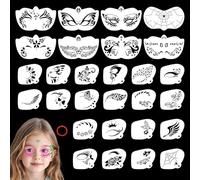 28pzs Plantillas Pintura Facial, Reutilizables Plantillas Tatuajes Faciales con Anillo Separador para Niños & Adultos Maquillaje Corporal para Fiesta de Halloween Arte DIY