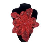 28x30cm Large 3D Embroidery Sequin Flower Sew On Patches Crystal Studded For Wedding Dress Headwear DIY Tulle Fabric Accessories(RED)