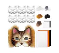 29/42Pcs Unpainted Cats Mask Set Includes Furry Trim Eye Mesh Felted Cloth for Painting Unpainted Masquerades Mask