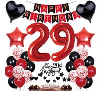 29 cumpleaños decoraciones hombre mujer decoración regalo para 29 cumpleaños decoración para tartas 29 cumpleaños mujeres Happy Birthday Banner rojo negro juego decorativo 29 años cumpleaños