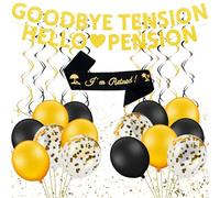 29 Decoraciones para Fiestas Jubilación Incluye Bandera Brillante Dorada de Goodbye Tension Hello Pension Globos de Látex con Lentejuela Faja Retirada Remolinos de Colgante Negro Dorado