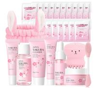 29 Piezas Set de Cuidado Facial Sakura, Set de Cuidado Diario de la Piel con Tónico, Limpiador, Mascarilla Facial Limpiadora, Limpieza y cuidado facial, para Adolescentes y Mujeres