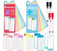 29 Tarjetas Didácticas de Matemáticas Multiplicación y División 0-12, con 4 Rotuladores Borrables y 2 Anillas, Juego Educativo de Tablas de Multiplicar para Aprender en Casa o Escuela