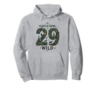 29 Years of Being Wild - Regalo de cumpleaños para Amantes de la Naturaleza Sudadera con Capucha, Unisex para Adultos, Gris Jaspeado, M