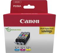 Canon CLI-521, Cartucho de Tinta Original, Multipack, 3 Cartuchos de Tinta Independientes, Color Cian, Magenta, Amarillo, Compatible con Impresoras de Inyección de Tinta PIXMA