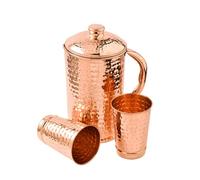 2activelife Jarra de cobre 100% puro de 1500 ml con 2 vasos, jarra martillada de agua potable con vasos, juego de jarra de cobre con tapa y tazas, botella de agua con mango, beneficios para la salud