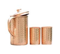 2activelife Jarra de cobre 100 % puro de 50 onzas con 2 vasos, jarra martillada de agua potable con vasos, juego de jarra de cobre con tapa y tazas, botella de agua con mango, beneficios para la salud