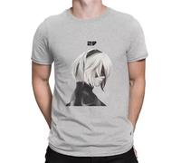 2B Men's T Shirt Nier Automata Game Novelty tee Shirt Short Sleeve Crewneck T-Shirts Cotton Tops Grey XXL