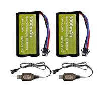 2CPS 7.4V 3000mAh 15C 2S Li-Ion Batería con Enchufe SM-3Pcon Cable de Carga USB para DE43 DE60 9500E Vehículos teledirigidos Huina 1575 Coche de Juguete de Control Remoto RC
