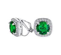 2Ct Verde Brillante Corte Solitario Redondo Circonita Cúbica Cz Cuadrado Halo Clip En Pendientesclip En Pendientessimulado Esmeralda Plata Chapado En Laton