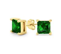 2Ct Verde Cuadrado Zirconia Cúbica Brillante Princesa Aaa Cz Pendientesrecubiertos De Oro 14K Plata De Ley Simulado Esmeralda