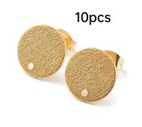 2D - 10 piezas de dijes planos redondos de acero inoxidable 201, con pasadores de acero inoxidable 304, dorados, 12X0.8Mm, para hacer aretes, tapones y bisagras para aretes