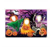 2D , 2D - 2D , 2D - 1 pieza de 2D con un tema de noche de terror, que mide 47X71 pulgadas. recortes de un con cabeza de calabaza, , esqueletos y como accesorios fotográficos para Halloween