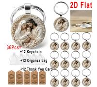 2D - 36 piezas de llaveros temáticos 2D planos en 12 juegos, con colgantes redondos de aleación y llaveros, ideales para Navidad, Pascua, uso diario, , fiestas y como regalos para bolsas de recuerdos