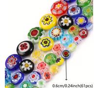 2D - 6/8/10/12Mm Cuentas de Vidrio Oblatas Mezcladas con Flores, Cuentas Rondelles Redondas para Hacer Joyas, Collares, Pulseras y Adiciones