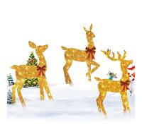 2D Acryl Weihnachts Rentier - 3-teilig beleuchtete Festdekoration für Outdoor, dekorativer Gartenschmuck für Garten, Terrasse, Vorgarten, Hinterhof, oder Einfahrt | Perfekt für winterliche Fei