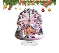 2D Acrylic Christmas Desk Decor, Ferris Wheel Snow House Holiday Decoration, Tabletop Centerpiece Sign with Rotating Base, for Winter Party Bookshelf Mantel TV Cabinet Entryway Living Room Bedroom