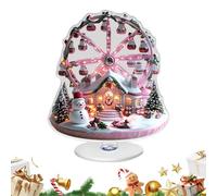 2d Acrylic Christmas Desk Decor, Ferris Wheel Snow House Holiday Decoration, Tabletop Centerpiece Sign with Rotating Base for Winter Party Bookshelf Mantel TV Cabinet Entryway Living Room Bedroom