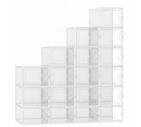 2D CORP 18 cajas de zapatos transparentes - 40% más sólido - Almacenamiento de zapatos - Ahorro de espacio - Cajas de almacenamiento apilables - Hasta 44 - Transparente y blanco