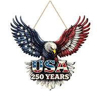 2D Flat Wooden USA 250th Hanging Ornament, Patriotic Eagle Wall Decor, Red White Blue Country Wood Sign For Porch Fence And Holiday Celebrations