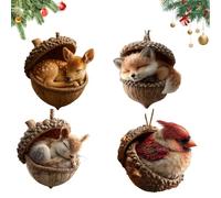 2D Forest Animal Acorn Ornaments, Cozy Forest Christmas Ornaments, 2026 New Pine Cone Animal Decoration, for Bag, Backpack Keychain, Wall Room, Garden Decoration (Brown-a,4PCS)