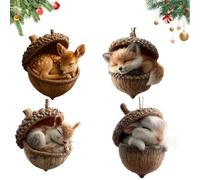 2D Forest Animal Acorn Ornaments, Cozy Forest Christmas Ornaments, 2026 New Pine Cone Animal Decoration, for Bag, Backpack Keychain, Wall Room, Garden Decoration (Brown-m,4PCS)