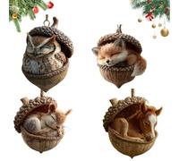 2D Forest Animal Acorn Ornaments, Cozy Forest Christmas Ornaments, 2026 New Pine Cone Animal Decoration, for Bag, Backpack Keychain, Wall Room, Garden Decoration (Brown-g,4PCS)